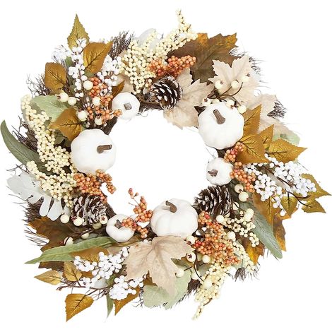 Couronne d'automne pour porte d'entrée, 45 cm, décorations d'automne pour l'extérieur, pour le porche, grande couronne de citrouilles d'automne pour Halloween, décoration