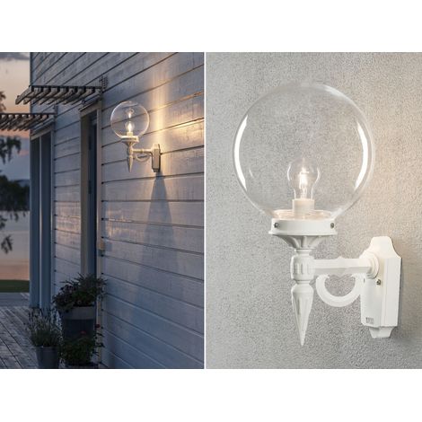 LED Außenwandleuchte Aluminium Weiß mit Glaskugel, Höhe 44cm (1/5)