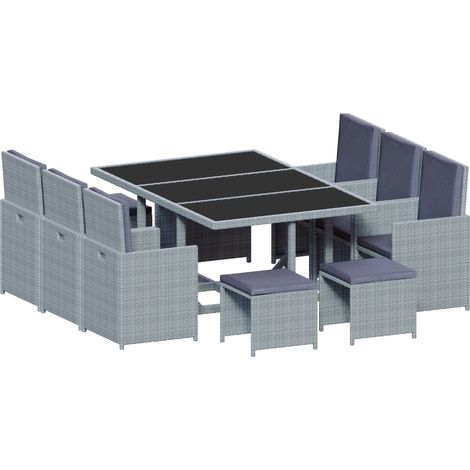 Cuba Rattan Garden Furniture 10 Seater Folding Dining Set Outdoor Table & Chairs, Grey-No-Cover