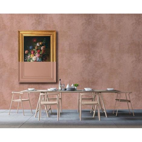 Papier peint panoramique rose avec cadre floral Tapisserie panoramique 3D vieux rose pour salon Papier peint panoramique idéal cuisine (1/3)