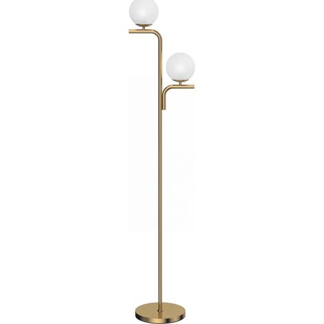 LED-Stehlampe in Gold mit 2 Glaskugeln, 3 Farbtemperaturen, Fußschalter (1/4)
