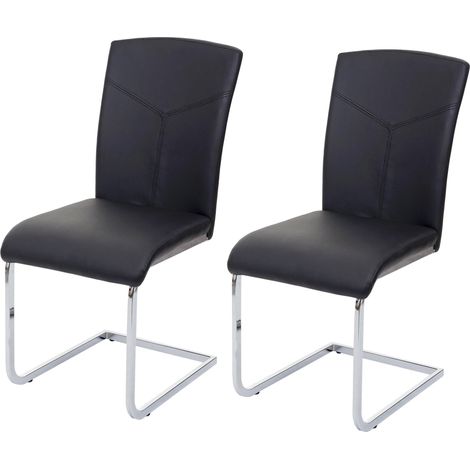 2er-Set Esszimmerstuhl HHG-524, Freischwinger Küchenstuhl Konferenzstuhl Kunstleder, schwarz