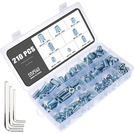 210 Pcs Insert Fileté,Six pans Creux Inserts Filetés Écrou,M6 M8 M10 Insert Fileté Bois Pour Meubles en Bois,avec 3 Pcs Clé Hexagonale (1/5)