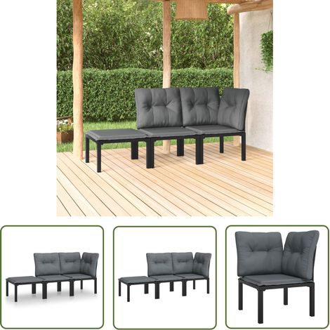 The Living Store Salon de jardin 3 pcs noir et gris résine tressée - Salon De Jardin - Mobilier De Jardin - Set De Salon De Jardin - Meubles De Jardin - Chaises De Jardin (1/5)