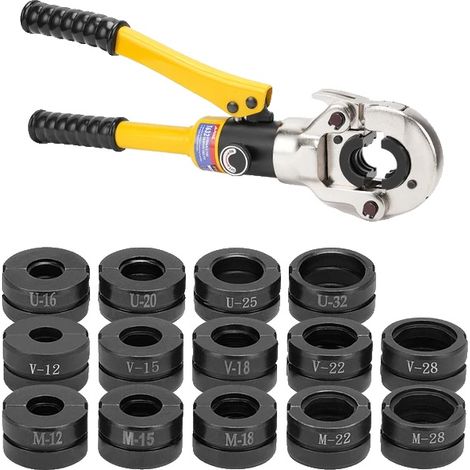 Pince à sertir hydraulique, compatible avec Pex / Inox / Cuivre, 15,75 pouces, noir / jaune, U et V et M (1/2)