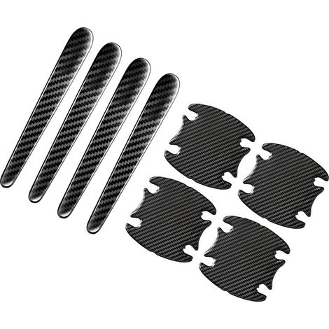 Lot de 8 protections de poignées de porte de voiture en cuir PU, fibre de carbone, bords arrondis, réfléchissantes et anti-rayures. (1/5)