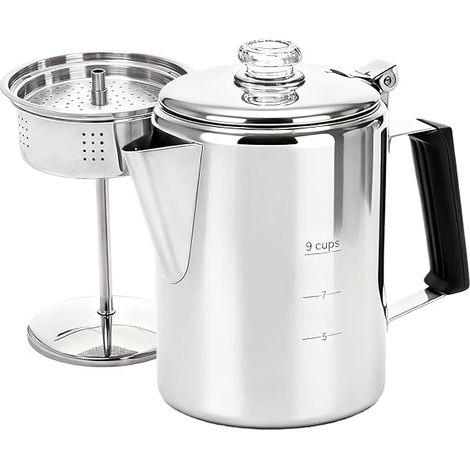 Cafetière À Percolation - Acier Inoxydable - Pour Feu De Camp - 9 Tasses - Idéale Pour Randonnée Camping Et Voyage (1/3)