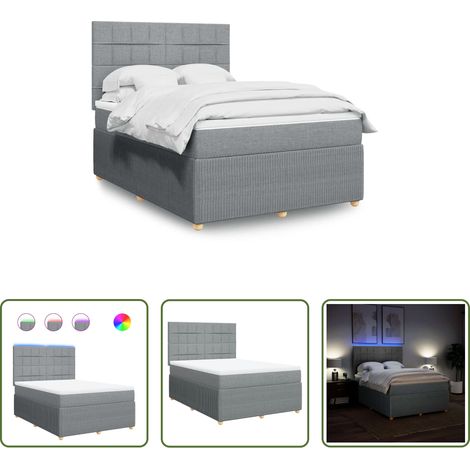 vidaXL LED-Beleuchtung - Boxspringbett mit Matratze Hellgrau 140x200 cm Stoff (1/5)