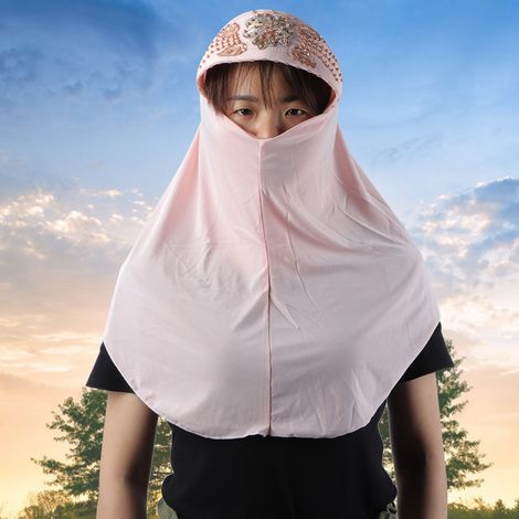 Foulard musulman confortable en soie glacée orné de perles, accessoire religieux (rose clair) (1/5)