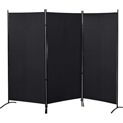 Raumteiler, 3-teiliger Sichtschutz, Raumtrenner mit Metallrahmen, Schwarz
