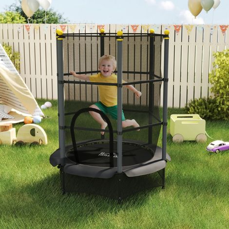 Trampoline pour enfants de 1,4 m (4,6 pi), trampoline d'intérieur et d'extérieur pour tout-petits, avec filet de sécurité, sans ressorts - Noir (1/4)