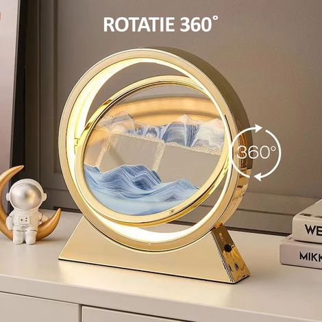 Dekorative Sanduhr-Schreibtischlampe, blaues Sandspiel, 3 Lichtmodi (kalt-, warm- und neutralweiß), USB- oder Batteriebetrieb, Gold (1/5)