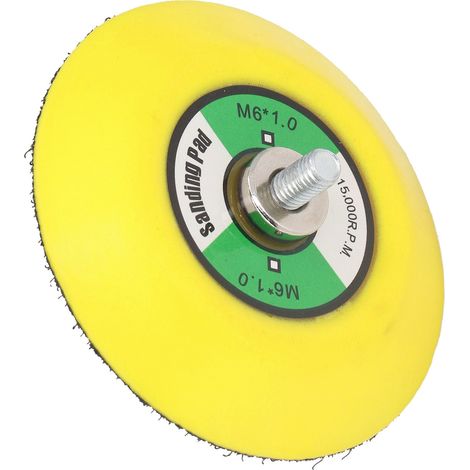 Plateau support auto-agrippant velcro pour ponçeuse pneumatique 3in filetage M6x1 15000 tr/min platine PU jaune ponçage polissage lustrage (1/5)
