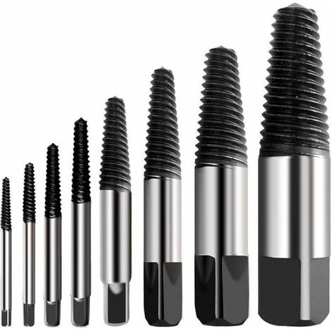 8 Pièces Extracteur de Vis Cassé - Acier Chrome-Vanadium Trempé - Pour Vis Endommagées en Bois Métal Plastique - Diamètres 2 à 8 mm (1/4)