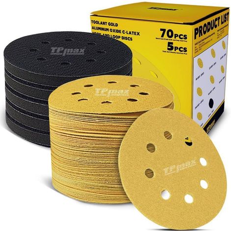 Schleifscheiben 125mm 8 Loch Set mit 5 Interface Pads, gemischte Körnung (1/5)