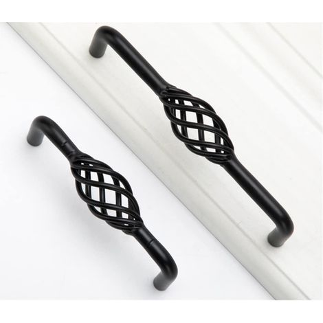 2 Pièces Poignee de Meuble Cuisine Noir Vintage, Poignée Meuble en Métal, pour Placards de Porte de Tiroir Salle de Bain Cuisine 96mm (B) (1/5)