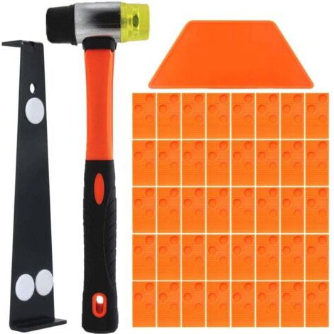 Kit d'Installation pour Sol Stratifié,Kit Pose Parquet Stratifié avec 40 Entretoises Bloc de Frappe, Barre de Traction Robuste et Maillet en Fibre de Verre, Poignée Souple Antidérapante (1/5)