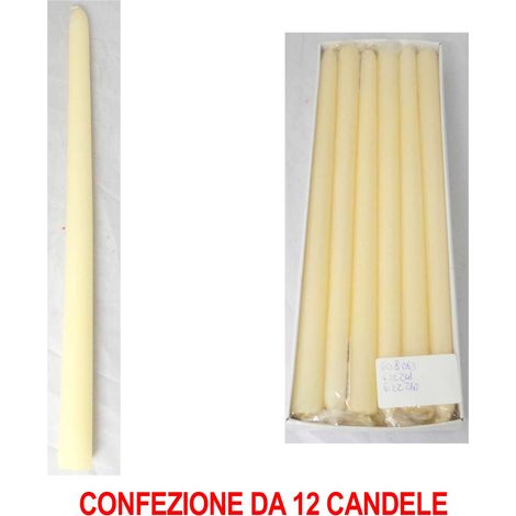 SET 12 CANDELE CLASSICHE 21x2.5CM AVORIO IN CERA PER CASA RISTORANTE ALBERGO