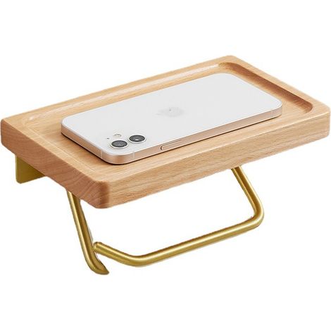 Porte-Rouleau de Papier Toilette avec étagère en Bambou Naturel, Porte-Papier Toilette Salle de Bain sans Perçage, Porte-Rouleau Nickel Brossé, (1/4)