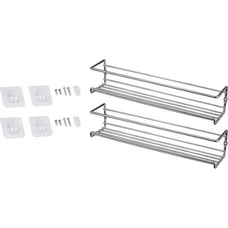 Lot de 2 étagères à épices sans perçage en métal pour cuisine, rangement mural pour épices et condiments, avec égouttoir (1/5)