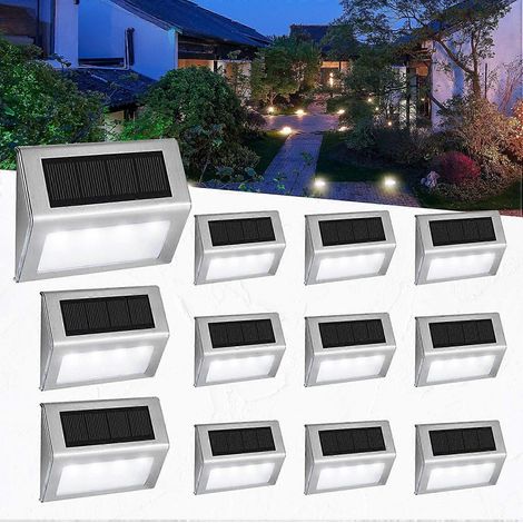 Lot de 6 lampes solaires blanches pour terrasse, 4 LED, Easternstar. Lampes solaires d'extérieur étanches en acier inoxydable, sans fil, pour escalier, mur, patio ou jardin.