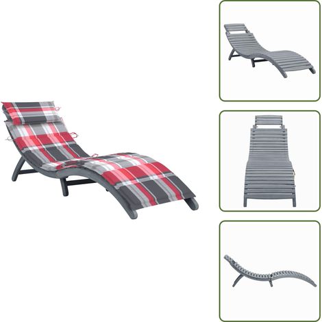 Sonnenliege mit Auflage Grau Massivholz Akazie - Holz-Sonnenliege - Gartenliege - Akaziensonnenliege - Lounge Chair - Outdoor Möbel (1/5)