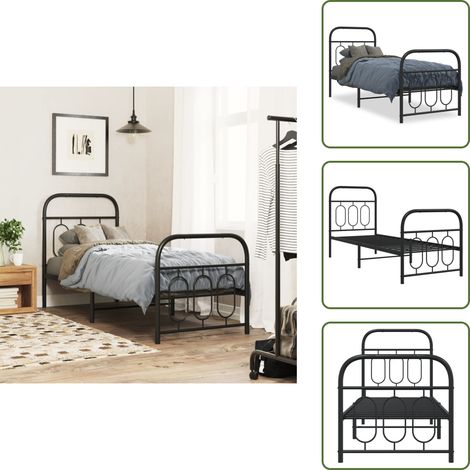 The Living Store Bettgestell mit Kopf- und Fußteil Metall Schwarz 75x190 cm - Metallbettfgestell - Doppelbett - Boxspringbett - Schlafzimmermöbel - Schwarzes Bettgestell