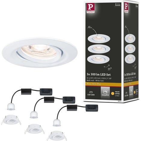 Spot encastré LED Nova mini Plus Coin EasyDim rond orientable incl. 3x4,2 watts gradable Spot encastré pour plafond Blanc dépoli Lampe encastrée aluminium Blanc chaud 2700 K (1/5)