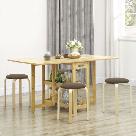 Set mit 4 stapelbaren runden Holzhockern mit gepolsterter Sitzfläche für Küche, Esszimmer, Schlafzimmer, Braun
