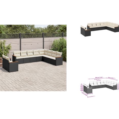 10-tlg. Garten-Sofagarnitur mit Kissen Schwarz Poly Rattan - Gartenmöbel - Rattan Möbel - Outdoor Sofa - Lounge Set - Esszimmergarnitur (1/3)