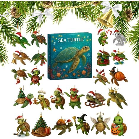 Calendrier De L'Avent Tortue De Mer - Décor Acrylique 2D 24 Jours 2025 Calendrier Compte À Rebours Tortues Mer Charme Pour Voiture Rétroviseur Mur Porte Adultes Cadeaux Pour Bas De (1/5)