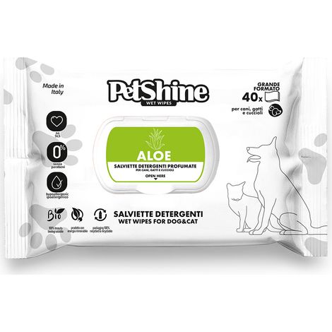 Lingettes humides Porrini pour chiens et chats à l'aloe vera - 30 x 20 cm - 40 unités