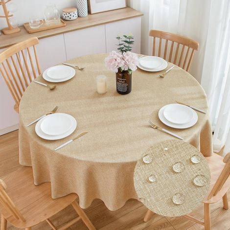 Runde Tischdecke in Leinenoptik 200 cm, Wasserabweisend, Weizenfarben (1/5)