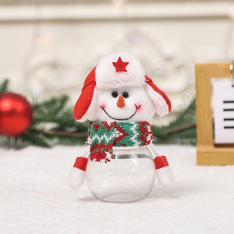 Boîte cadeau de Noël avec bonhomme de neige et renne style dessin animé, bocal à bonbons de Noël transparent et portable.