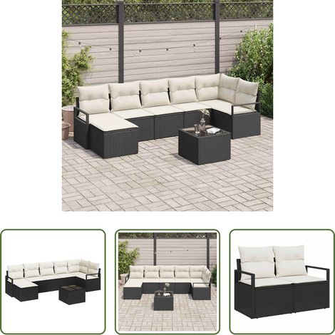 vidaXL Poly Rattan - Sofa Set mit Kissen 8 pcs Schwarz Poly Rattan (1/5)