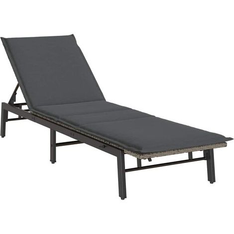 Fauteuil inclinable avec coussin en résine tissée grise (1/5)