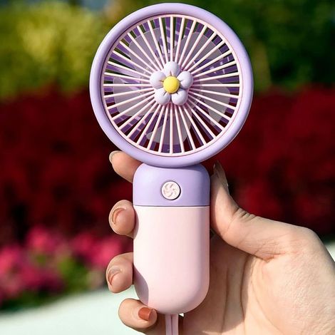 Mini-Ventilator mit Akku – Cartoon-Design, Geschenkidee für Kinder – Für Zuhause, Schüler und Outdoor-Aktivitäten – Lila Blume (1/5)