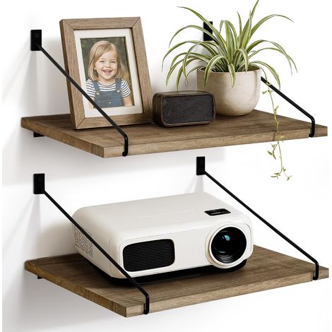 Étagères Murales Larges en Bois 40 x 30 cm Flottantes, Lot de 2 Grandes étagères flottantes en bois, style rustique, rangement et déco, cuisine, salle de bain, chambre, salon et couloir (1/5)