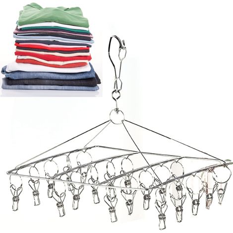 Cintre de séchage de vêtements, support de Suspension Multi-Clips en Acier Inoxydable pour sécher Les Chaussettes, vêtements de bébé, Soutiens-Gorge, Serviettes, (Square) (1/5)