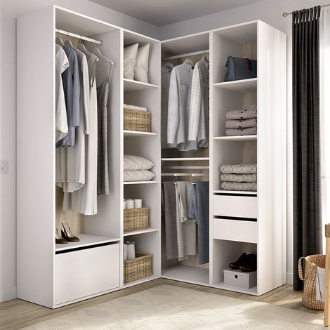 Großer Rawlinson Kleiderschrank, Modularer Schlafzimmer-Schrank, 11 Regale, Kleiderstange, 145x205h cm Weiß (1/5)