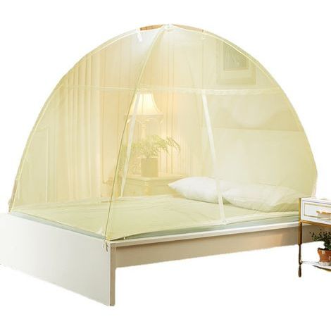 Mosquitera para cama y jardín tipo cúpula emergente con cierre de cremallera amarillo 150x200cm (1/5)