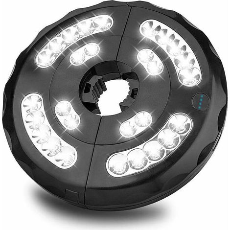 Lampe Parasol,28LED Lumineux de Parasol 3 Modes Éclairage Rechargeable Lumière de Parasols et Grand Parapluie pour Camping, Terrasse, Plage, Jardin et Piscine (Blanc) (1/5)