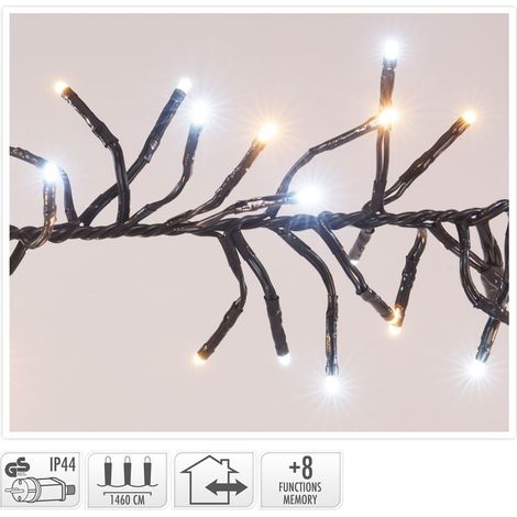 LUCI DI NATALE GHIRLANDA 2016 LED BIANCO CALDO/FREDDO 8 GIOCHI DI LUCE ESTERNO ALBERO INTERNO