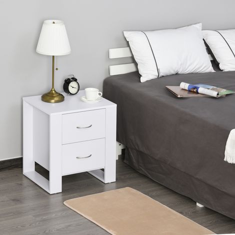 Mesita de Noche con 2 Cajones Patas y Base Elevada para Dormitorio Mesa Lateral para Sala de Estar Estilo Moderno 48x39x54 cm Blanco (1/5)