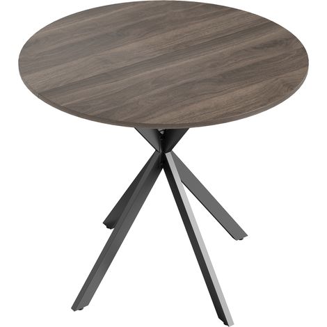 Table ronde pour 2 personnes, plateau imitation bois et pieds croisés en acier, marron (1/5)