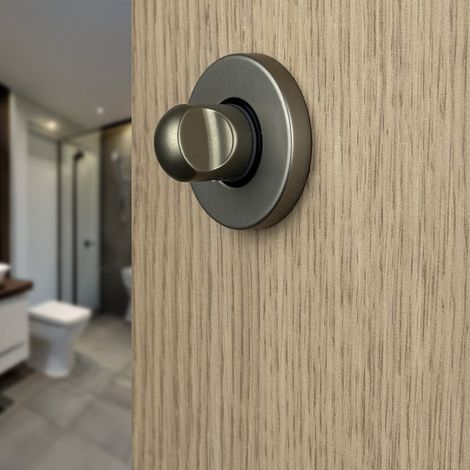 Ouvre&Déco – 2 rosaces de poignée de porte rondes ROSA verrou condamnation, Aluminium aspect inox (1/5)