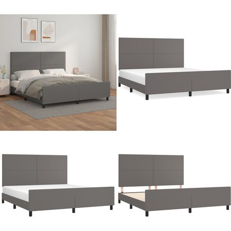 Estructura de cama con cabecero cuero sintético gris 180x200cm - Estructura de cama - Cabecero de cama