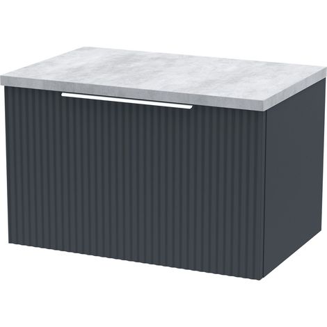 Tixall Fluted 1 Drawer Wall Hung Vanity Unit with Laminate Worktop, Dark Grey, 600mm (1/4)