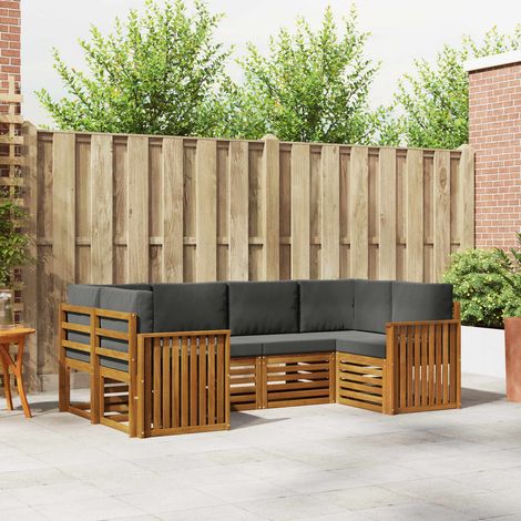 Ecksofa Set 6 pcs Natur und Anthrazit Massivholz Akazie (1/5)