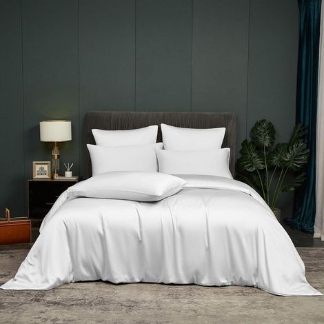 Linge de lit 220x240cm Bambou rafraîchissant respirant bleu blanc uni 3 pièces